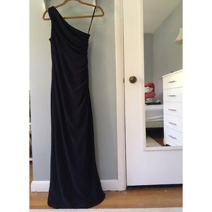 Navy one shoulder maxi dress